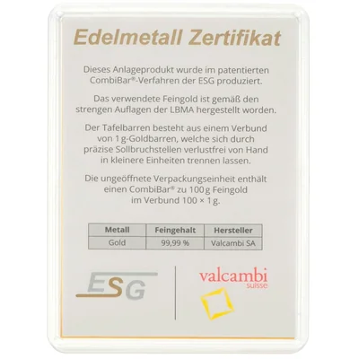 Goudbaar CombiBar 100 x 1 gram Valcambi